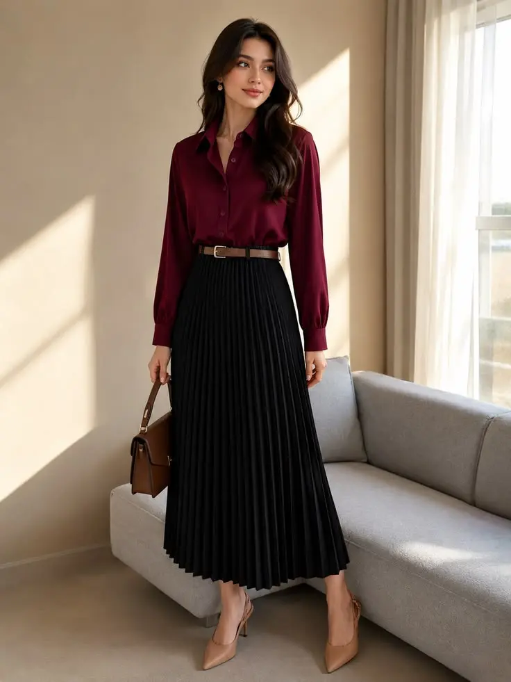 franclia khaki 2 piece skirt set with belt